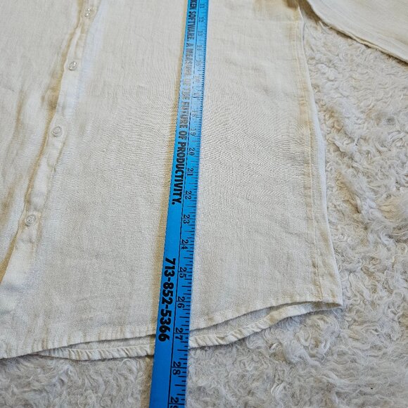 Focus Woman 100% Linen Cream Button Up Boyfriend Shirt Size M - Picture 5 of 10